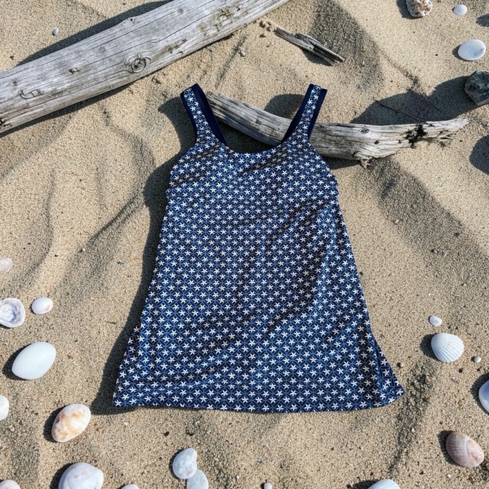 Lands' End Navy with White Star-Print One-Piece Tank